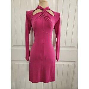 Michael Kors Twist Neck Fitted Dress Deep Fuchsia Sz S Sheath Stretch Cutouts